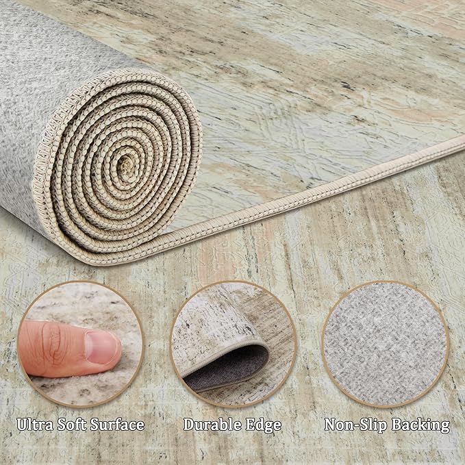 9x12 Area Rug Living Room Rugs - Washable Rug Large Modern Abstract Soft Thin Carpets Indoor Floor No Slip Vintage Carpet for Bedroom Under Dining Table Nursery Home Office Decor Brown