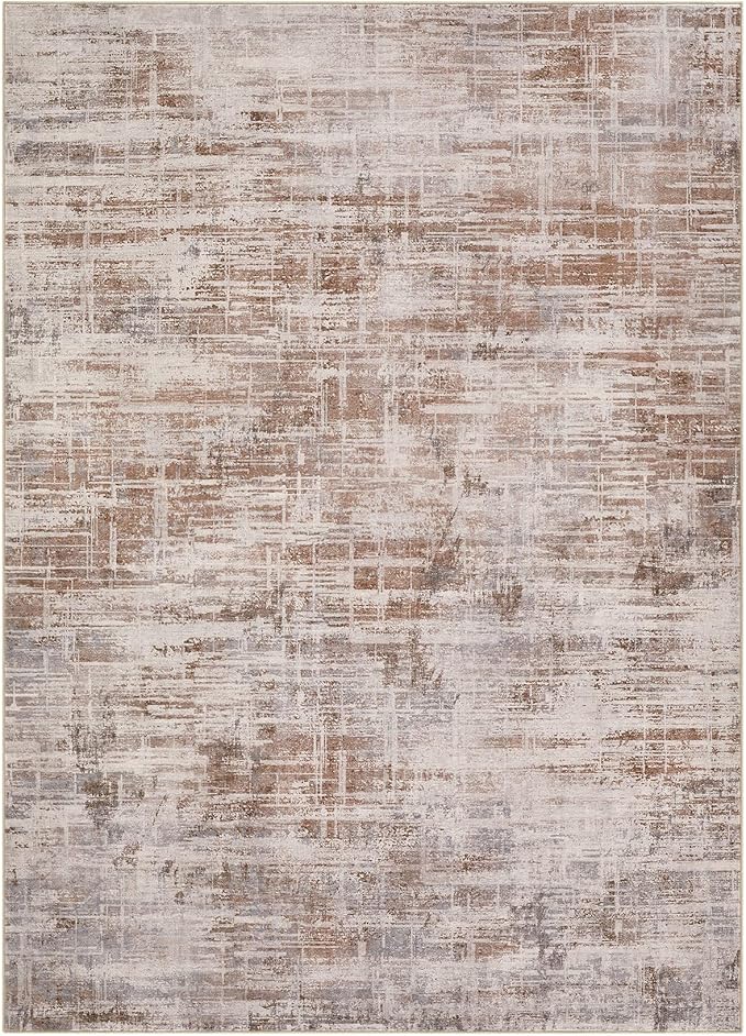 Area Rug for Living Room: 6x9 Washable Neutral Abstract Modern Soft Rugs Non Slip Indoor Floor Stain Resistant Large Carpet for Bedroom Dining Room Office Nursery - Red Brown