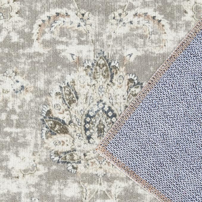 jinchan Hallway Runner Rug 3x7 Machine Washable Runner Rug Taupe Vintage Floral Design Non-Slip Low Pile Ultra-Thin for Kitchen Laundry Room Bedroom Farmhouse (3‘x7',Taupe)