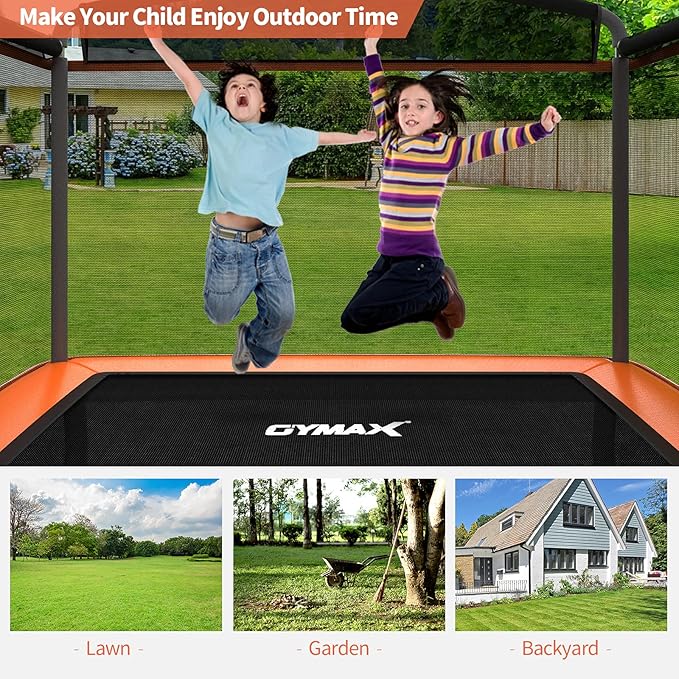 GYMAX Trampoline for Kids, 6FT Toddler Trampoline with Swing & Enclosure Safety Net, ASTM Approved Rectangle Recreational Trampoline for Indoor/Outdoor, Birthday for Baby Boys & Girls