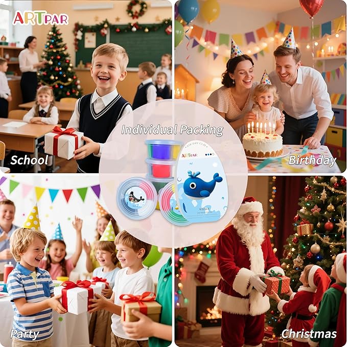 ARTPAR Air-Dry Clay Kit for Kids,12 Marine Animals Modeling Magic Clay Sculpting Tools Set,Non-Toxic, Ultra-Light,Creative DIY School Arts & Crafts Gifts for Boys & Girls Ages 3-12