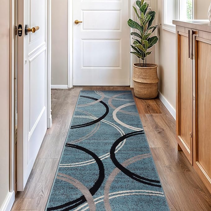 Rugshop Modern Wavy Circles Design Runner Rug 2'7" x 10' Blue