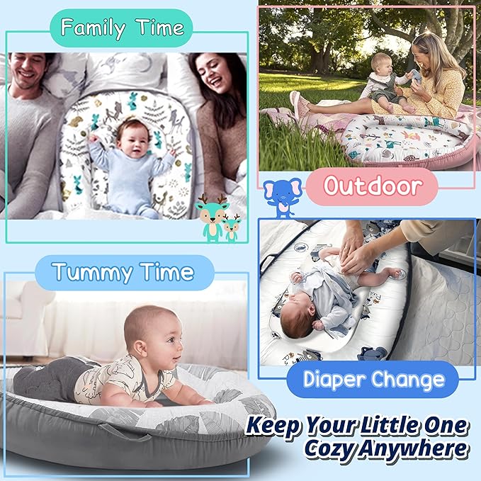 Baby Lounger - Baby Lounger for Newborn 0-24 Months, Breathable, Soft Cotton Baby Nest, Portable Infant Lounger for Home & Travel, Newborn Essentials Gift (Pink Deer)