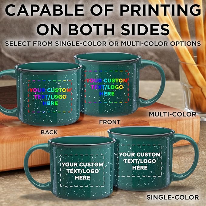 DISCOUNT PROMOS Custom Ceramic Campfire Coffee Mugs 13 oz. Set of 1, Personalized Bulk Pack - Perfect for Tea, Espresso, Cappuccino, Hot Cocoa - Green