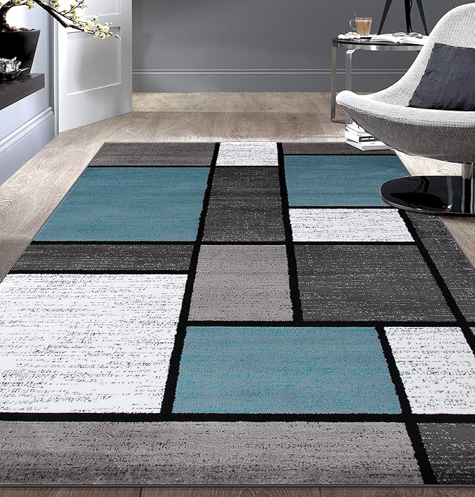 Rugshop Contemporary Modern Boxes for Home Office,Living Room,Bedroom,Kitchen Non Shedding Area Rug 3'3" x 5' Blue/Gray