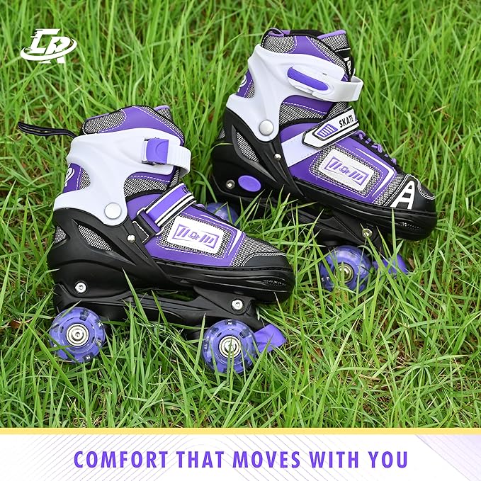Adjustable Quad Skates for Kids, Teens, and Adults – Light-Up Wheels – Comfortable Fit, Secure Closure, Indoor and Outdoor Roller Skates for Boys and Girls