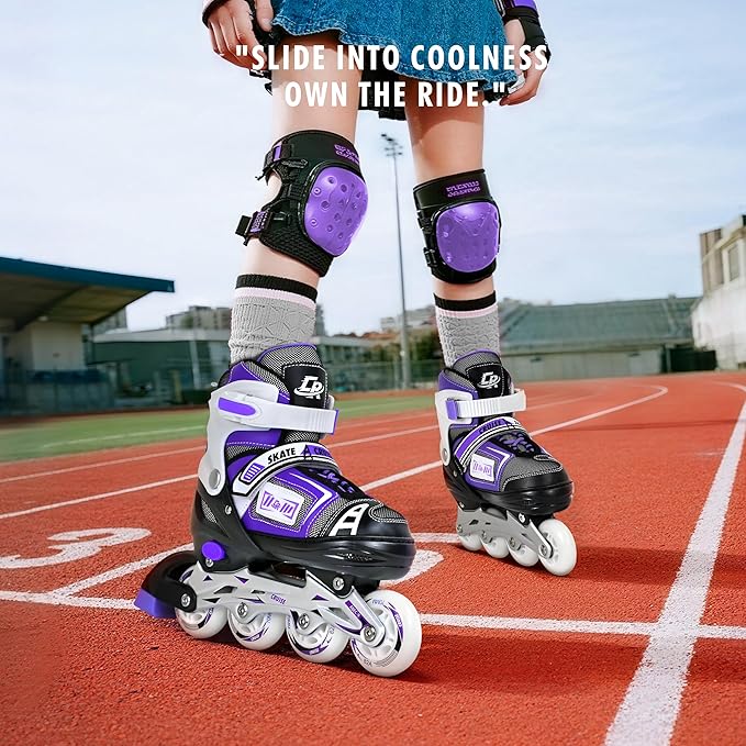 Adjustable Inline Skates for Kids, Teens, and Adults – ABEC-7 Bearings, PU Wheels, Comfortable Fit, for Indoor and Outdoor Skating