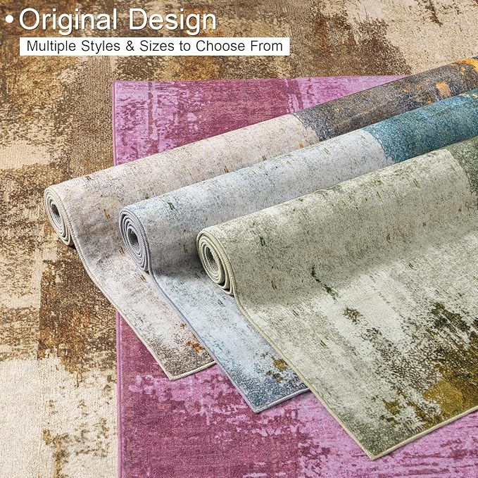 Kelarea Living Room Rug, 6x9 Rug Modern Abstract Washable Rugs Brown Faux Wool Vintage Carpets, Non Slip Rug for Bedroom, Dining Room, College Dorm, Kids Playroom, Home Office