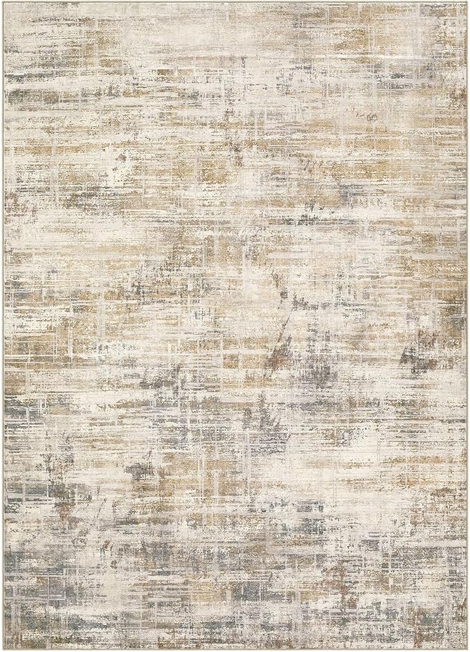 Area Rug for Living Room: 9x12 Washable Neutral Abstract Modern Soft Rugs Non Slip Indoor Floor Stain Resistant Large Carpet for Bedroom Dining Room Office Nursery - Golden Brown