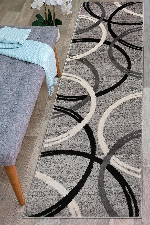 Rugshop Modern Wavy Circles Design Runner Rug 2' x 10' Gray