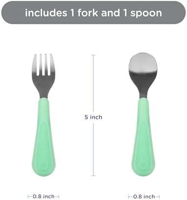 Ubbi Toddler Utensil Set, Stainless Steel Fork & Spoon, Sugar Snap Green - Image 5