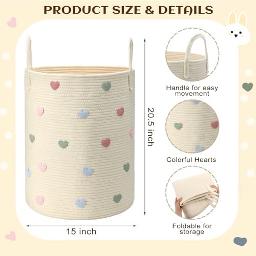 LemonRoad Macaron Heart Nursery Hamper Cotton Rope Basket - Image 3