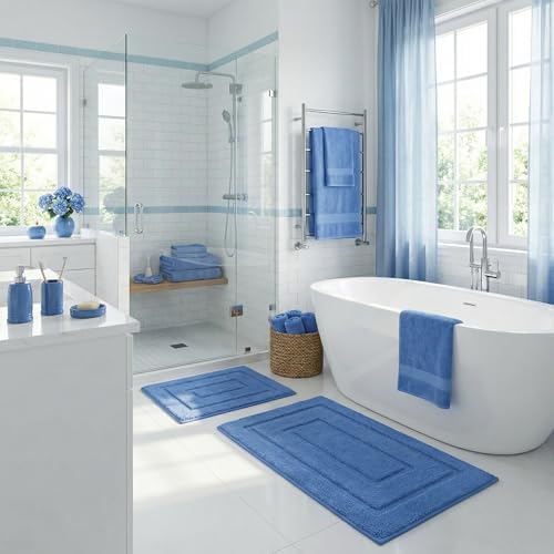 GRANNY SAYS Blue Bathroom Rugs Set 2 Piece, Soft Microfiber Bath Mats by GRANNYSAYS