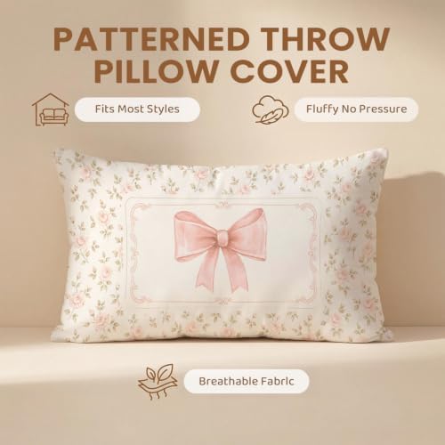 Coquette Pink Bow Floral French Country Pillow Covers 12x20, Floral Grand - Image 6