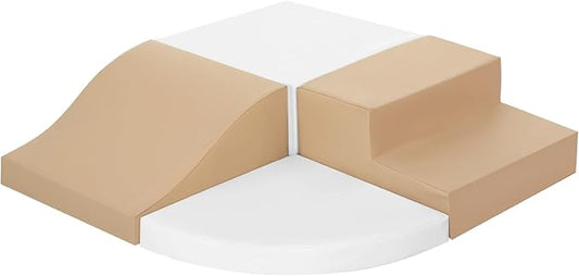 4-Piece Soft PU Leather Toddlers Climbing Toys, Baby Foam Climbing Blocks for Toddlers 3, Foam Play Gym Climbing Structures, Indoor Climb and Crawl Activity Play Set (White and Coffee)