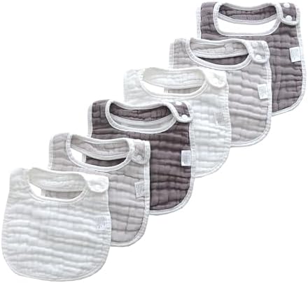MUKIN Baby Muslin Bibs and Burp Cloths, 6 Pack, Soft Absorbent Cotton, by MUKIN
