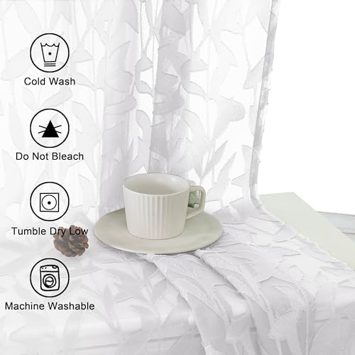 Lecloud Leia White Sheer Curtains 108 Inches Long 2 Panels, Airy Jacquard Leaf - Image 6