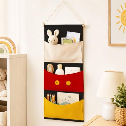 3-Pocket Hanging Wall Organizer, Cute Button Storage - Image 2