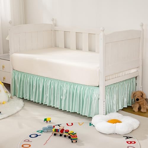 Mint Green Satin Crib Bed Skirt - Image 2