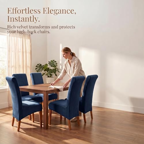 Deisy Dee Velvet Dining Chair Covers Set of 2, Extra Large XL Oversized Stretch - Image 2