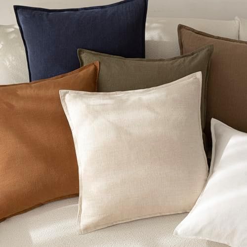 Foindtower Linen Solid Decorative Throw Pillow Covers 26x26 Natural Beige - Image 5