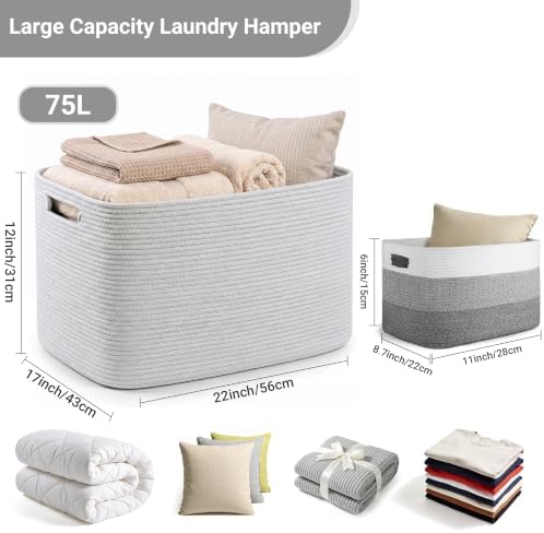 Large Laundry Basket/Hamper, Light Grey Basket - Image 2