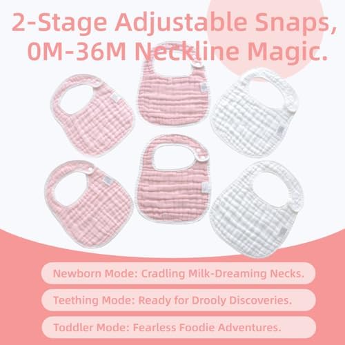 MUKIN Baby Muslin Bibs and Burp Cloths, 6 Pack, Soft Absorbent Cotton, - Image 3