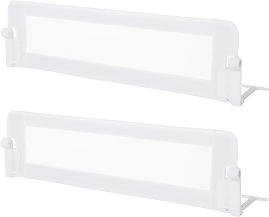 BABY JOY Double Sided Bed Rail Guard, 2 Pack, Extra Long, Swing Down for Convertible Crib, Folding Baby Safety Bedrail for Kids Twin Full Size Queen King Mattress, Rails for Toddlers (White, 60")