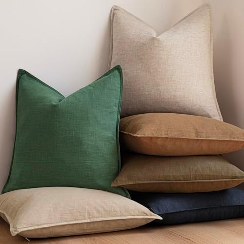 Foindtower Linen Solid Decorative Throw Pillow Covers 26x26 Inch Pine Green - Image 6