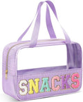 Sanwuta Seersucker Snacks Bag Chenille Letter Clear Makeup Bag by Sanwuta