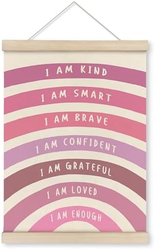 HRQKO Pink I Am Kind Smart Poster Hanger Frame, Boho Rainbow Classroom Wall Art by HRQKO