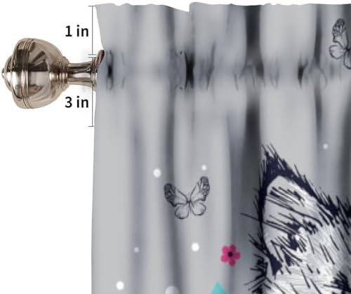 Cute Cat Valance Curtains for Window, Cartoon Animal Grey Rod Pocket Small - Image 3