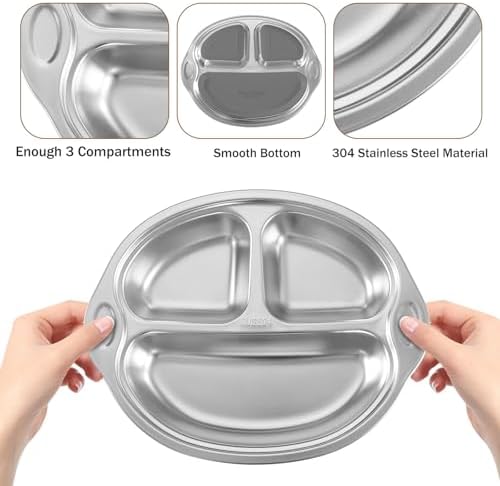 Stainless Steel Baby Suction Plate, Divided Toddler Plate - Image 5