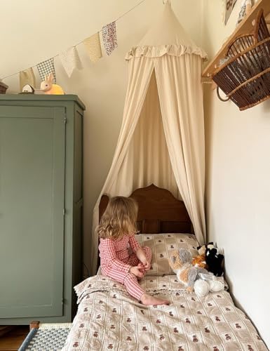 ZEAK Kids Bed Canopy with Ruffles Cotton Hanging Tent Frills Curtain Net - Image 3