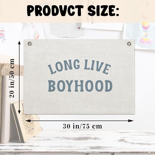Long Live Boyhood Banner – Boy Room Decor Linen Banner Hanging Flag Retro Pink - Image 4