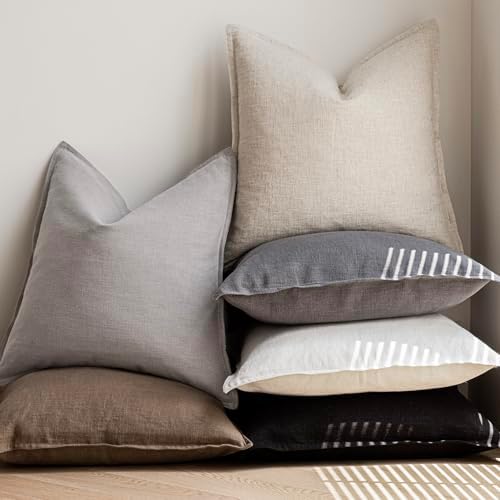 Foindtower Linen Solid Decorative Throw Pillow Covers 16x16 Inch Light Gray - Image 6