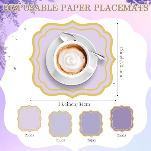 Stuffygreen 100 Pcs Purple Paper Placemats 13.4 x 12 Inch Disposable Scalloped - Image 2