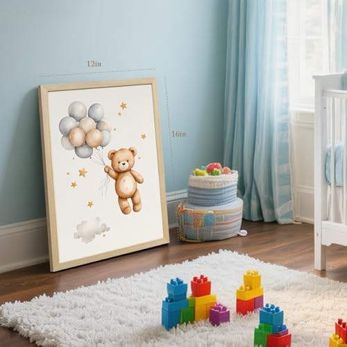 Teddy Bear Pictures Wall Decor, Baby Nursery Wall Art Wood Framed 16x24in - Image 6