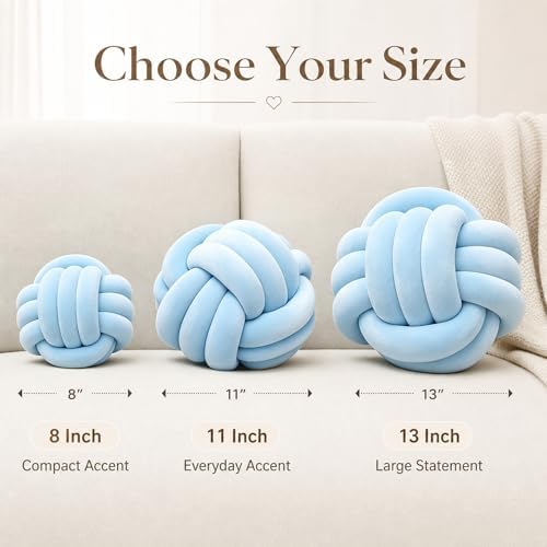 Petrella Ice Blue Knot Pillow Ball, 11 Inch Round Decorative Pillow - Image 3