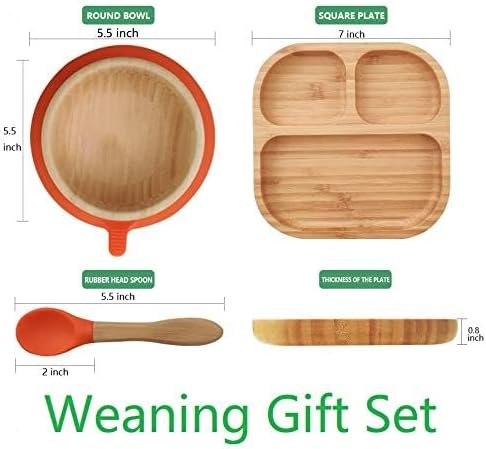 Baby Toddler Stay Put Dish, Kids Suction Plate & Bowl & Spoon, Bamboo Cute - Image 4