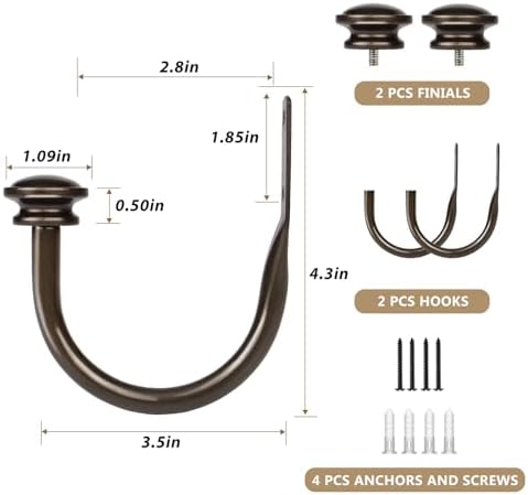 TONIAL Curtain Holdbacks, Small Cap Finials - Image 6