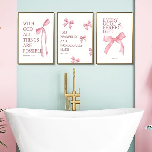 JBZDD Coquette Pink Bow Wall Art Decor Posters Set of 3, Inspirational Bible - Image 7