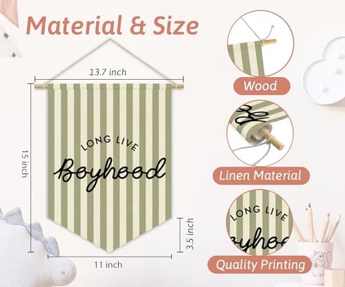 Boys Room Decor, Long Live Boyhood Boy Nursery Linen Canvas Banner - Image 4