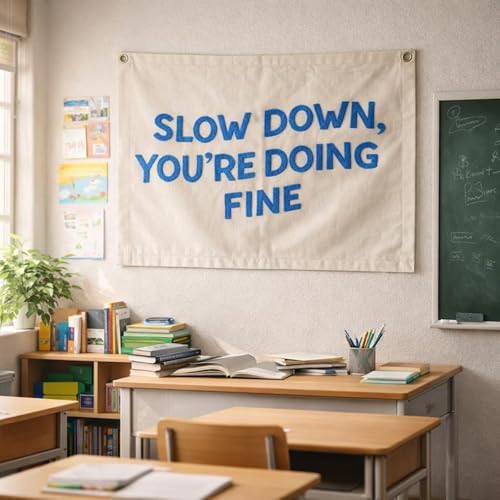 Custom Slow Down You’re Doing Fine Embroidered Canvas Banner - Image 3