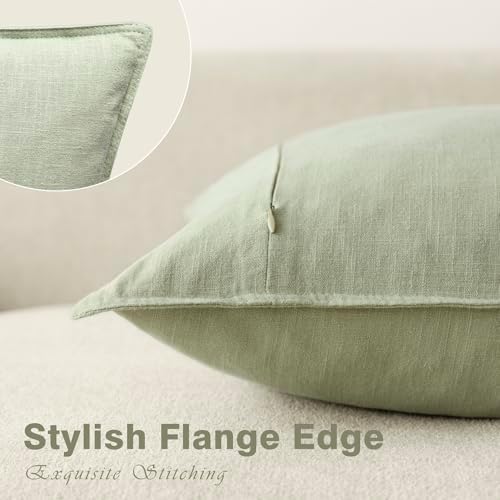 Foindtower Linen Solid Decorative Throw Pillow Cover 22x22 Inch Light Green - Image 3