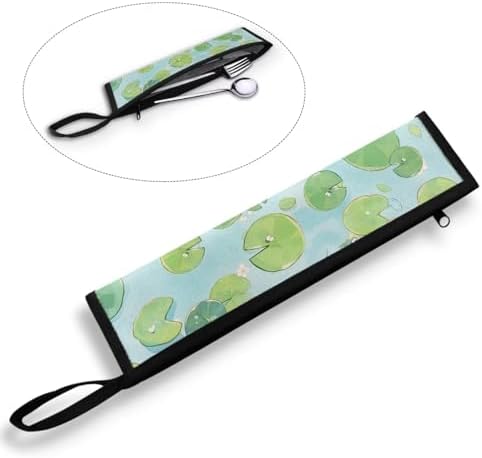 Lotus Leaf Print Reusable Travel Tableware Carrying Bag Storage Case Cutlery - Image 2