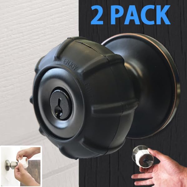 Enjoy Cover - 2 Pack Silicone Door knob Grips Maximum Grip Nonslip Arthritis & Senior Living Aids Grippy Easy Open Fits All Door Knob Universal Size Decorative (Black)