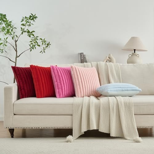 FUTEI Pack of 2 Faux Fur Throw Pillow Covers 18x18 Inch, Light Beige - Image 6