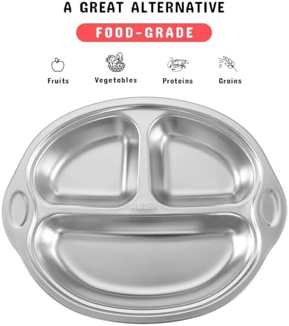 Stainless Steel Baby Suction Plate, Divided Toddler Plate ，red - Image 2