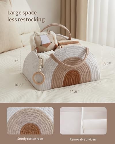 Blissful Diary Diaper Caddy Organizer, Woven Cotton Rope, Earthy Rainbow - Image 3